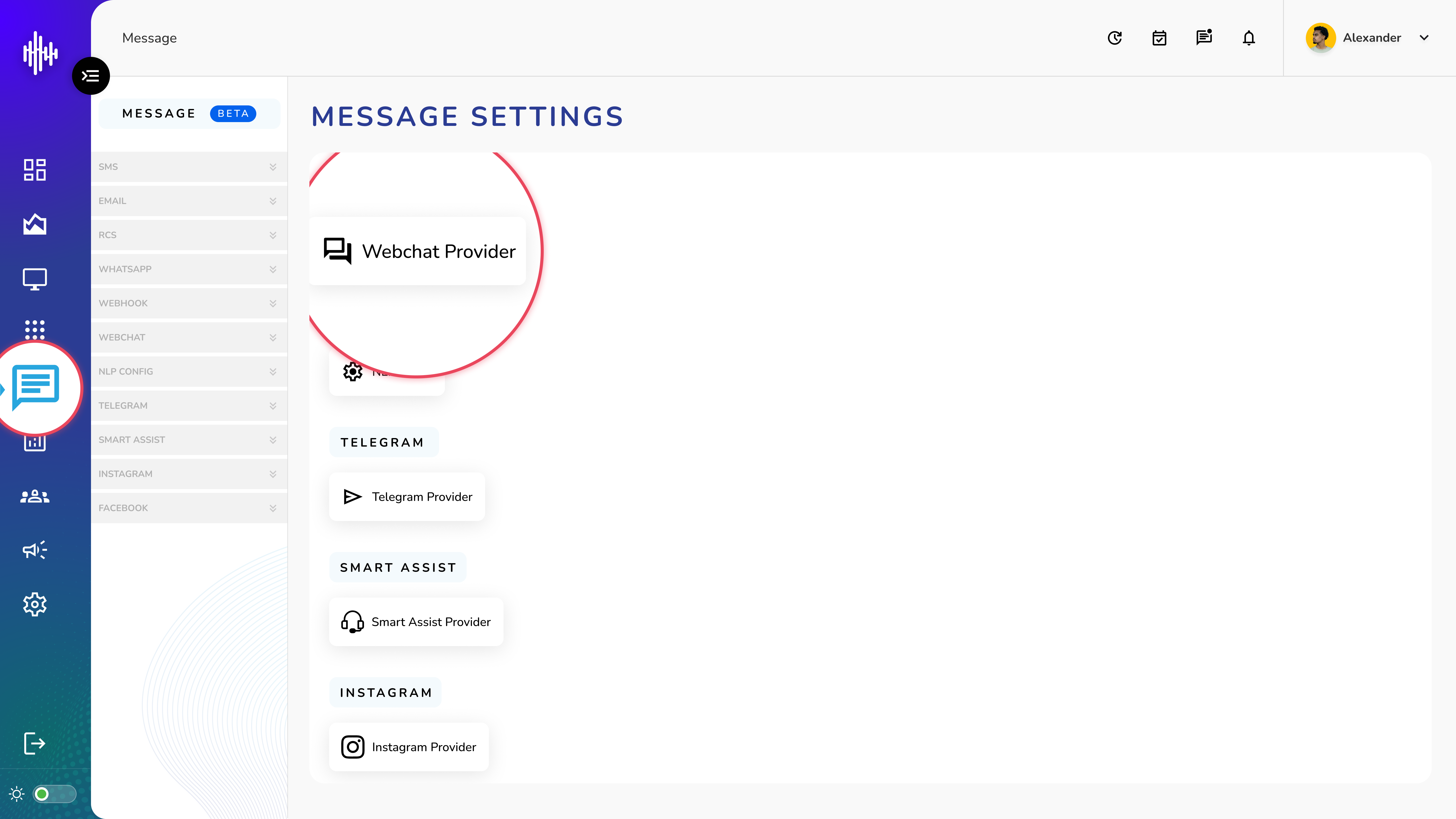 Settings-Webchat Provider